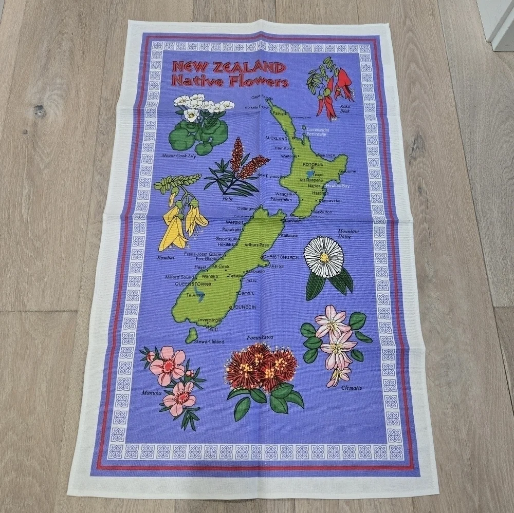 NWT NEW ZEALAND COTTON KITCHEN TOWEL SET OF 2 NATIVE FLOWERS DISH TOWELS DECOR